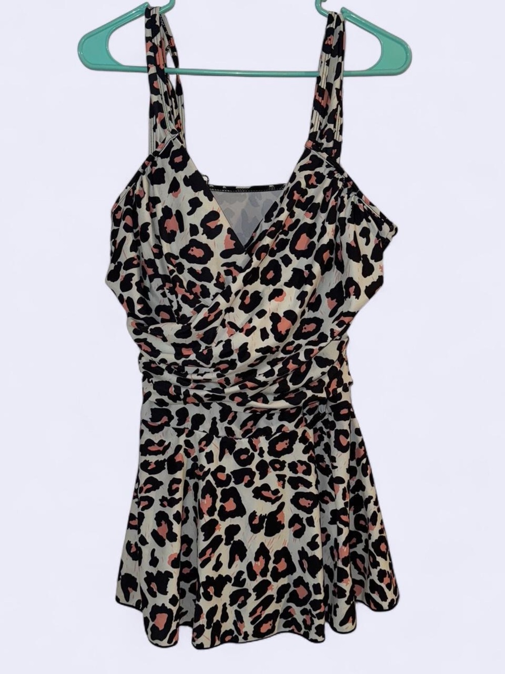 Y2K Leopard Print Swim Dress Cover Up Ruched Animal Print Beachwear